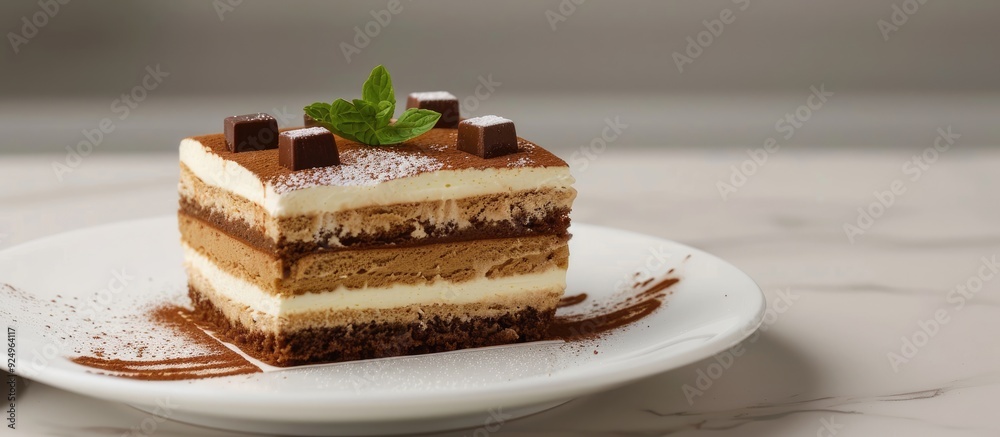 Aufkleber italian cake tiramisu dessert made with coffee sponge cake mascarpone cheese and cocoa room for text