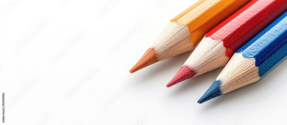 Aufkleber Colored pencils on a white background. with copy space image. Place for adding text or design