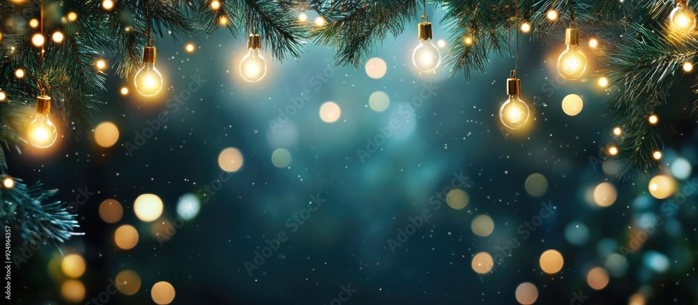 Fototapete Christmas backdrop with lights. with copy space image. Place for adding text or design