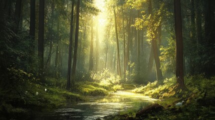 Sunbeams Through a Mystical Forest