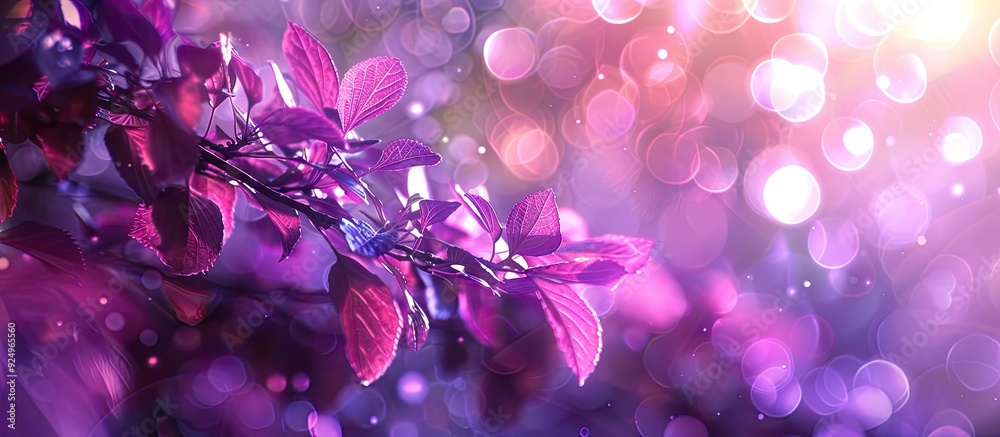 Poster purple bokeh backdrop from nature beneath tree shade. with copy space image. place for adding text o