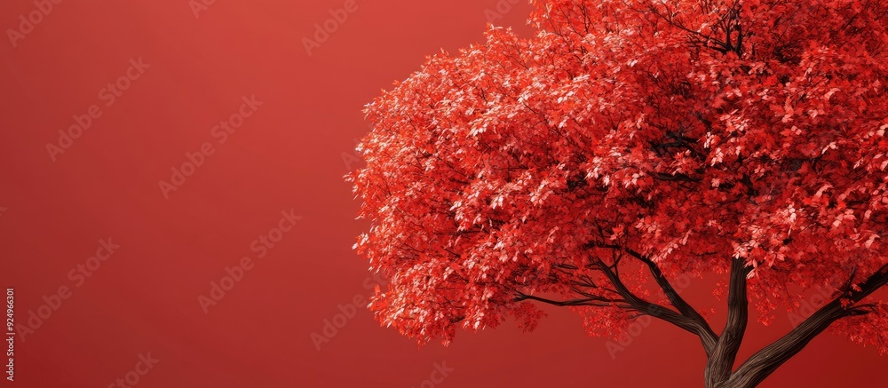 Wall mural maple tree in autumn featuring red leaves background includes copy space