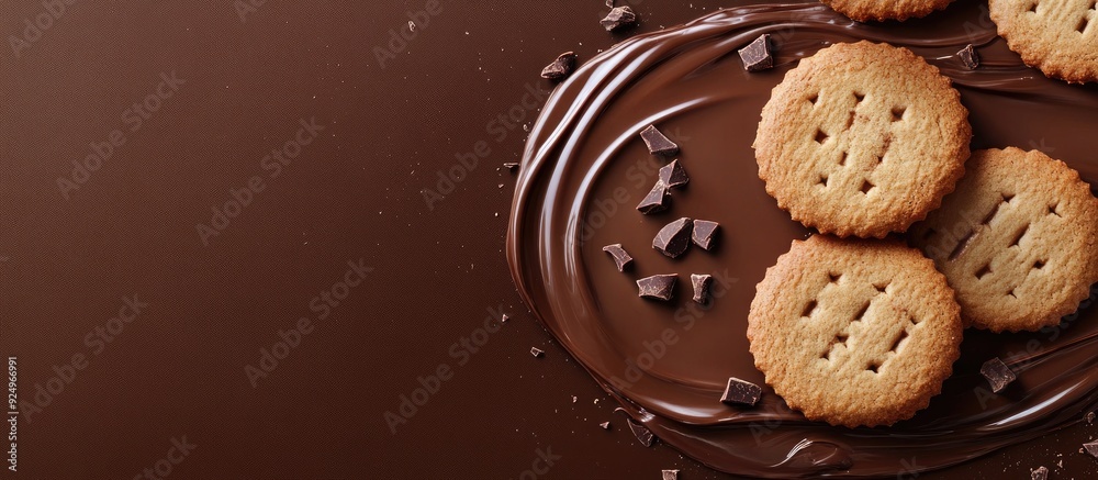 Fototapete Biscuits with chocolate and chocolate spread. with copy space image. Place for adding text or design