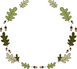 Naklejka premium Abstract oak leaves with nut wreath doodle illustration for decoration on Autunm seaonal and Thanksgiving festival.