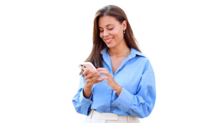 Beautiful, happy woman using smartphone