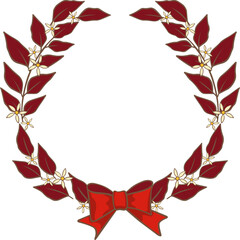 Bunch of red leaves with flower wreath and bow illustration for decoration on Thanksgiving and Christmas holiday event.