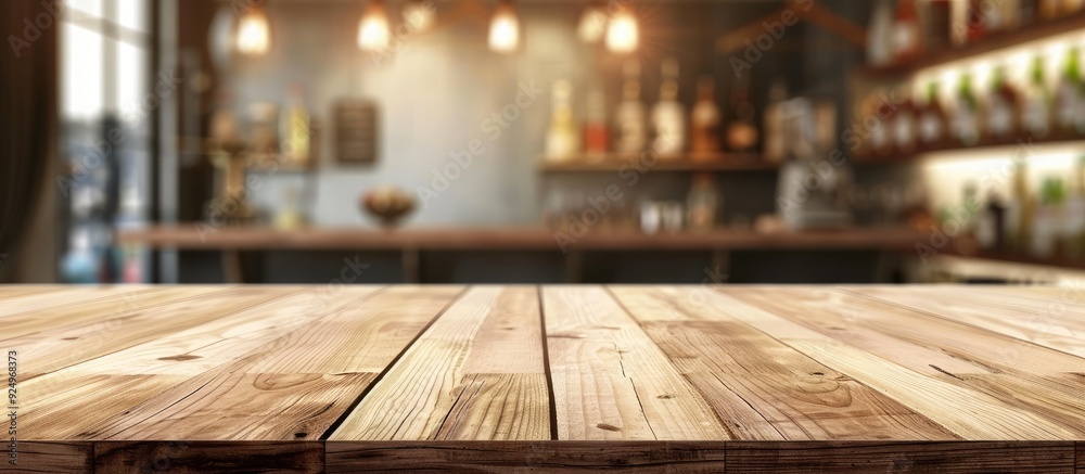 Poster empty wooden counter with a blurred background ideal as a retail shop product display backdrop or ba