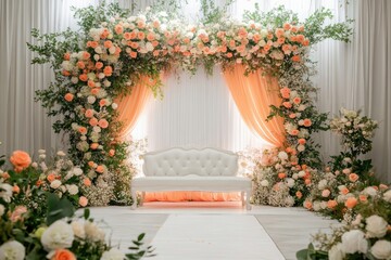 Wedding backdrop aesthetic orange pastel floral flower plant decoration background