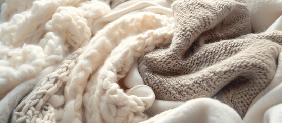 Soft cashmere texture adds to the textile background featuring various wool products in a high quality copy space image