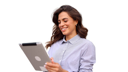 Businesswoman checking her tablet 