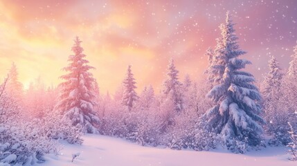 Winter Wonderland: A Snowy Forest at Sunset