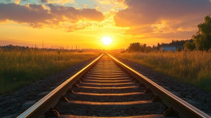 Fototapeta premium Sunset View on Railroad Tracks