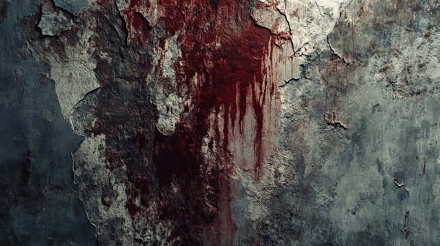 Grunge Blood Splatters on Distressed Wall - A grunge texture background featuring a weathered wall with blood splatters and streaks, symbolizing violence, horror, crime, danger, and mystery.