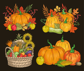 Thanksgiving harvest set posters colorful