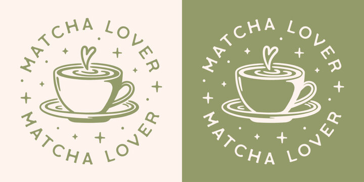 Matcha lover aesthetic quotes round badge button sticker logo fit girl shirt design. Cute green tea healthy drink latte lovers wellness girlie vector cut file for printable gifts.