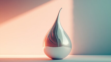 Fototapeta premium A single, metallic teardrop sits in a beam of light on a minimalist background.