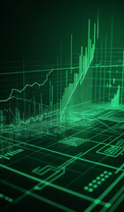 Naklejka premium Green holographic business chart in a digital cyberspace