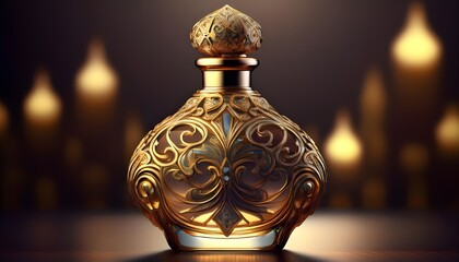 1 Elegant Perfume Bottle: Design an elegant perfume bottle with a luxurious design, featuring intricate patterns and a decorative stopper.

