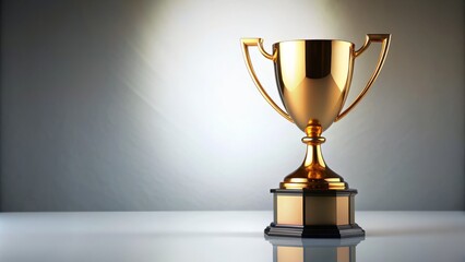 Golden trophy standing on a sleek, modern white background with subtle gradient, symbolizing excellence, achievement, and recognition in a clean and sophisticated setting.