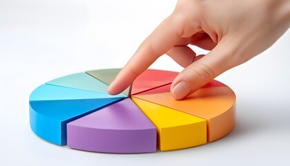 Hand pointing at pie chart.