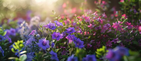 Obraz premium In early summer a vibrant Lobelia blooms in a flowerbed creating a lively scene with copy space image