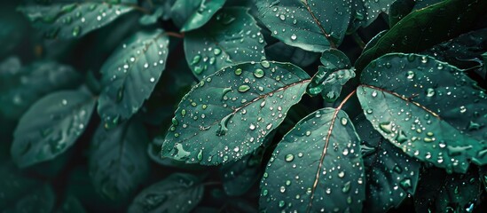 Obraz premium Rain soaked leaves with copy space image