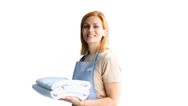 Maid preparing a hotel room for new guests	