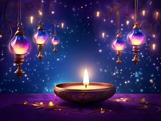 Diwali festival hindu holiday festival of lights candles and lanterns are lit., AI generated