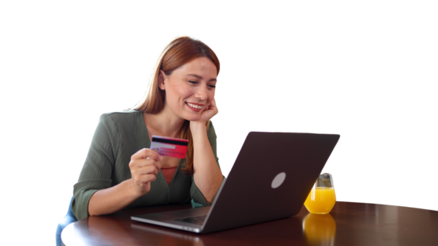 Woman having fun purchasing items online