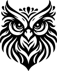 Fototapeta premium Majestic Owl heads black and white vector silhouette illustration 15