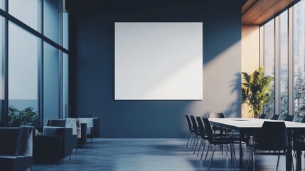 Modern Meeting Room with Large Blank Canvas for Presentations and Ideas - A contemporary meeting room with a large blank canvas, symbolizing opportunity, collaboration, innovation, growth, and success