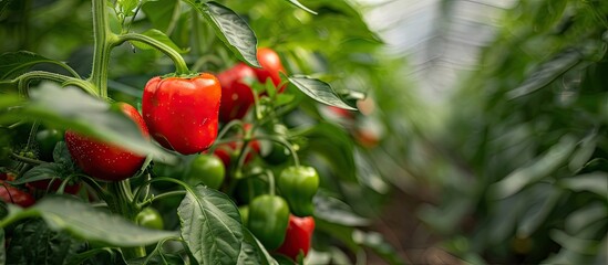 Obraz premium Greenhouses show increasing pepper production copy space image