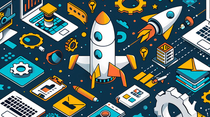 Startup business isometric line vector image