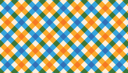 Bright orange blue plaid fabric.