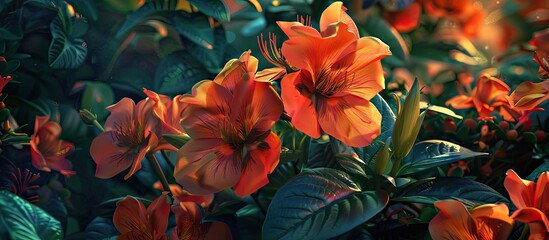 Gorgeous Seemannia sylvatica flower blooms in the garden with vibrant reddish orange hues creating a beautiful sight. Copy space image. Place for adding text and design