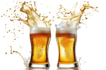 beer-splashing in a PNG, vertiacal format, celebrating-themed, isolated, and transparent photorealistic illustration.  Generative ai