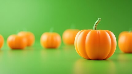 3D graphic of a pumpkin patch, airy and tidy, green background, distinct colors, divided layers 