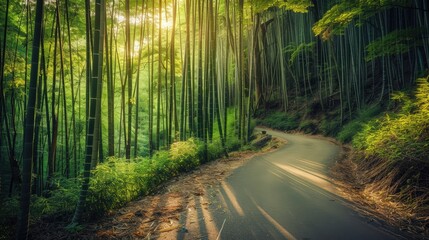 Obraz premium Sunbeams through the Bamboo Forest