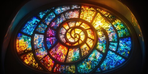 A Circular Stained Glass Window with a Spiral Pattern