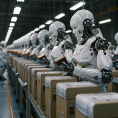 Fototapeta premium AI-driven robotic assembly line, symbolizing automation in the new economy