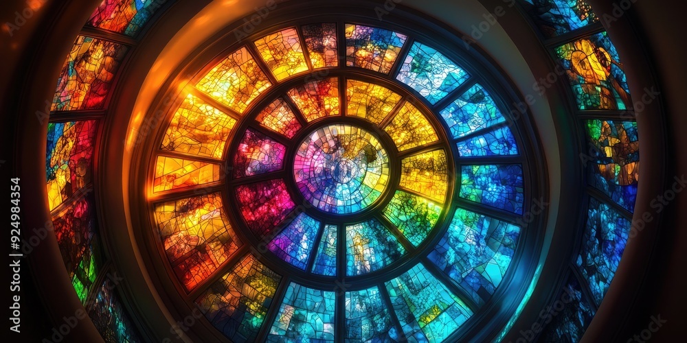 Poster Circular Stained Glass Window with Rainbow Hues