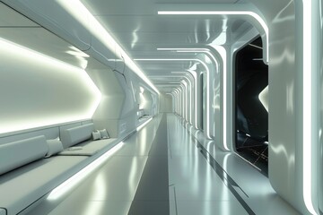 Obraz premium Sleek corridor with contemporary lighting and futuristic design