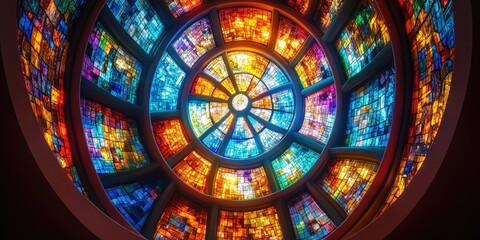 Obraz premium A Colorful Circular Stained Glass Window