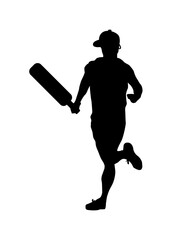 Cricketer Boy Silhouette – Running Batsman Vector Illustration for Cricket Action