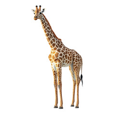 Fototapeta premium Detailed Photography of a Giraffe with a Tall Neck and Spotted Fur on a Plain White Background Transparent PNG