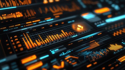 Obraz premium Digital financial portfolio, multiple charts, 3D illustration 