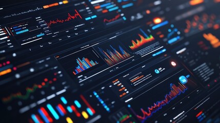 Fototapeta premium Digital financial portfolio, multiple charts, 3D illustration