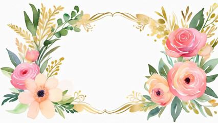 A blank wedding invitation adorned with a watercolor floral frame