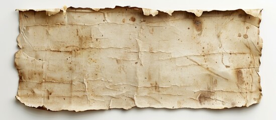 Fototapeta premium Vintage paper with a unique aged texture showing signs of wear and tear set against a plain white backdrop suitable for a copy space image