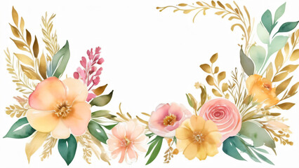 Fototapeta premium A blank wedding invitation adorned with a watercolor floral frame